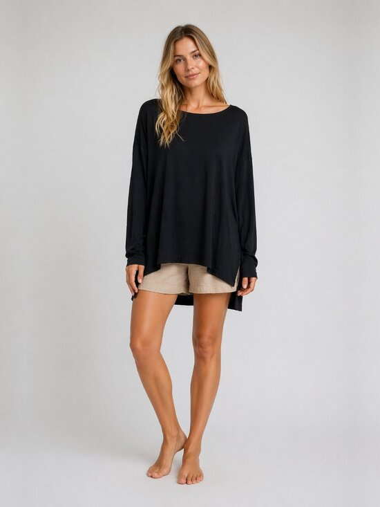 Eileen Fisher Tops - Eileen Fisher Bateau Neck High Low Tunic Top Long Sleeve Black XL #A2050